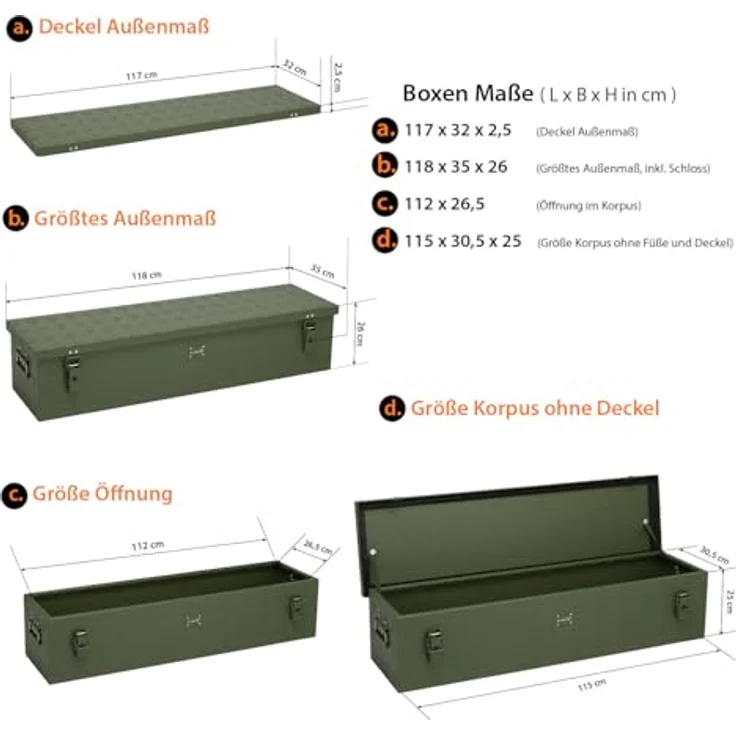 Alubox ABX-RL86G Werkzeugkiste, 86 Liter, Aluminium Riffelblech 1,5mm, leicht und robust, olivgrün lackiert – Bild 2