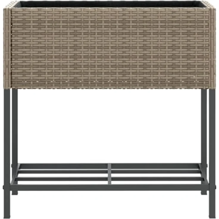 vidaXL Pflanzkübel mit Ablage Grau Poly Rattan, langlebiges PE-Rattan und praktische Ablage – Bild 5
