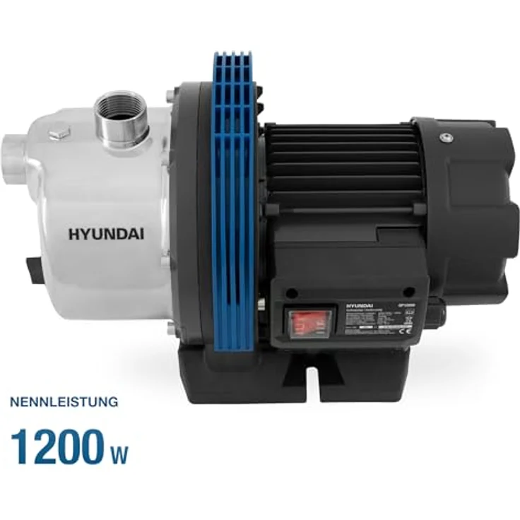 HYUNDAI Gartenpumpe GP12050 | 1200 W, max. Fördermenge 5.000 l/h, Förderhöhe 50 m, Edelstahl-Gehäuse, Wasserpumpe für Gartenbewässerung und Hauswasserversorgung – Bild 3