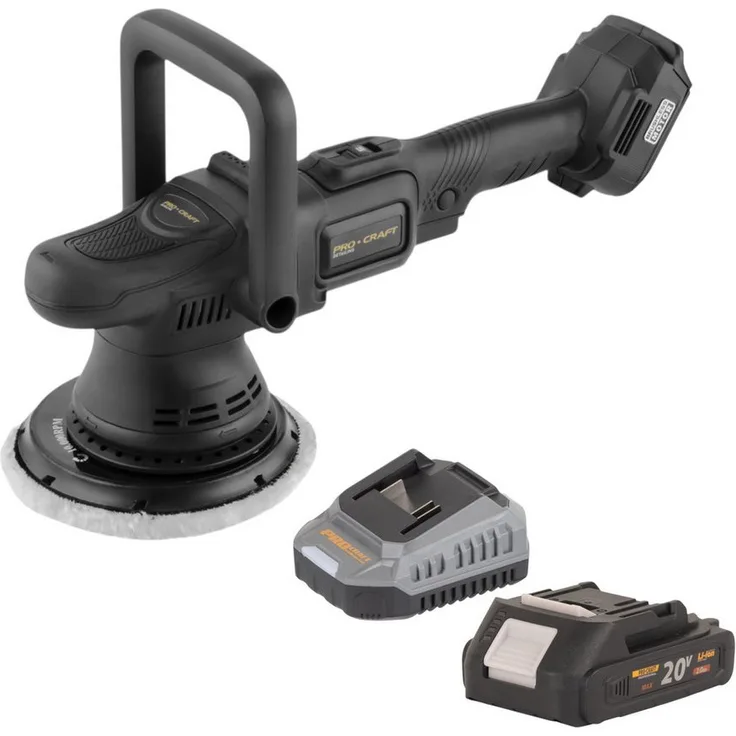 PRO CRAFT PM22bb Akku-Poliermaschine 20V, 150 mm mit 2,0Ah Akku und Lader, drehzahlregulierbar, bürstenloser Motor