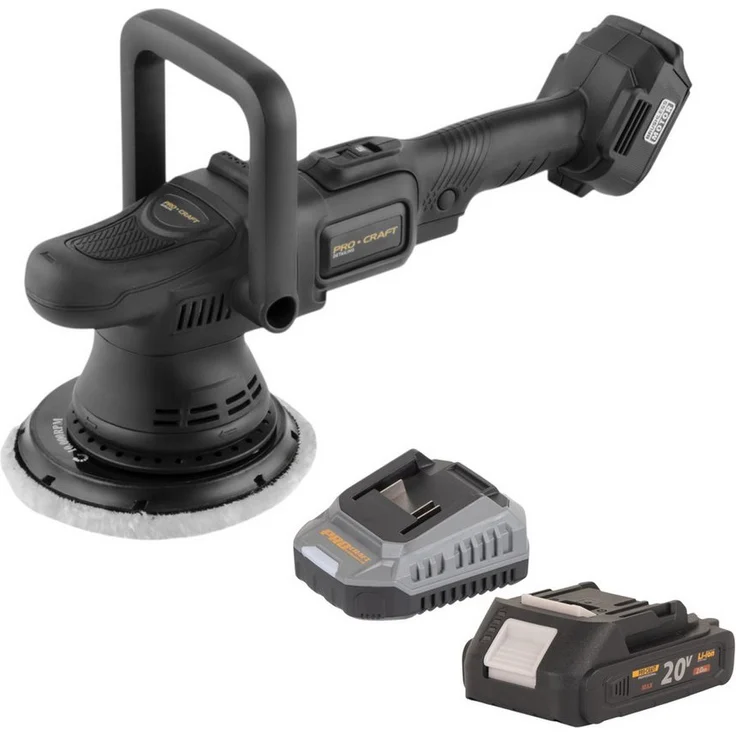 PRO CRAFT PM22bb Akku-Poliermaschine 20V, 150 mm mit 2,0Ah Akku und Lader, drehzahlregulierbar, bürstenloser Motor