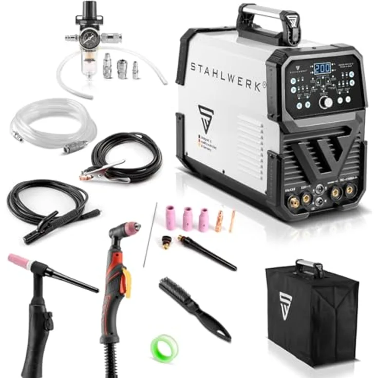 STAHLWERK 4-in-1 Kombi-Schweißgerät AC/DC WIG 200 Puls D CUT, digitaler 200 A IGBT Inverter mit AC/DC WIG | MMA | Puls-Funktion und integriertem 50 A Plasmaschneider, geeignet für Alu und Dünnblech, silber – Bild 1