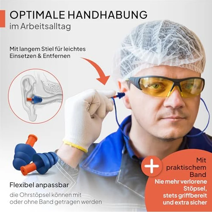 Senner Gehörschutzstöpsel WorkPro Strong, Premium Ohrstöpsel mit SNR 34 dB, 3 extra Paaren und Nylonschnur für Arbeitsplatzsicherheit – Bild 4