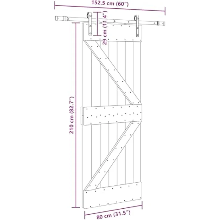 vidaXL Schiebetür NARVIK 80 x 210 cm, Kiefernholz mit pulverbeschichtetem Stahl, Natürlich und Schwarz – Bild 3