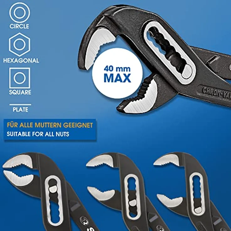 S&R Wasserpumpenzange 242x34mm, CR-V Stahl phosphatiert, doppelt ummantelte ergonomische Griffe – Bild 4