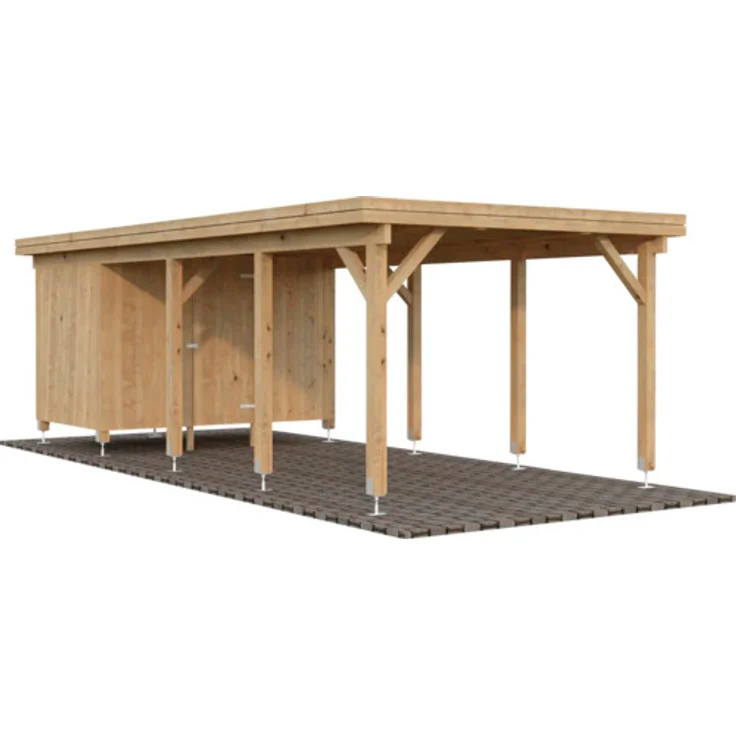 Palmako Einzelcarport Karl, 23,1 m² Carport inkl. Geräteraum 315 x 732 cm, tauchgrundiert braun