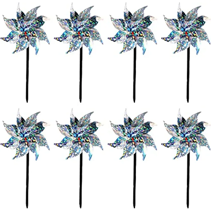 HAC24 8er Set Windrad Vogelabwehr Reflektierend Windmühle Vogelschreck Taubenabwehr Windspiel Balkon Vogelschutz Taubenschreck
