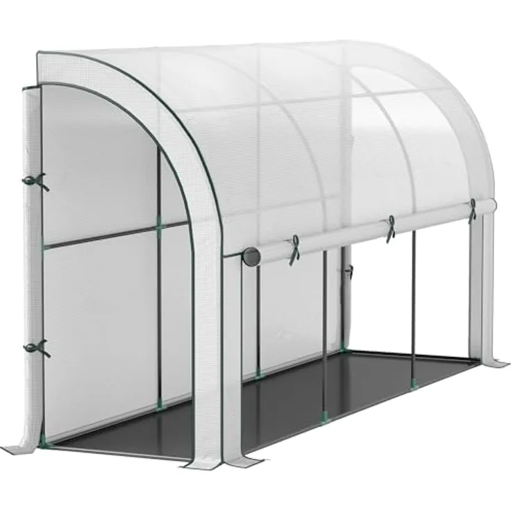 Outsunny Gewächshaus mit Rolltür, Winterfest Foliengewächshaus aus Stahl, Tomatengewächshaus für Gemüse Blumen Pflanzen Weiß
