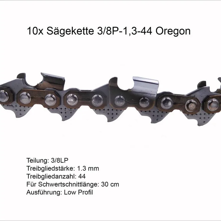 Oregon Ersatzkette Set 10 Stück Oregon Sägeketten 3/8P 1.3 mm 44 TG Ersatzkette, 3/8P, Hochleistungs-Sägekette mit doppelten Schneidkanten, vibrationsdämpfend, für professionellen Einsatz