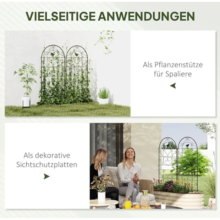 Outsunny Rankhilfe 2er Set, Rostfreies Metallspalier mit Vogeldesign, 50x120 cm für Kletterpflanzen, Schwarz – Bild 5