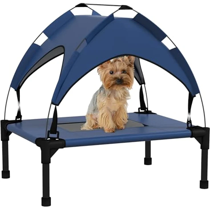 PawHut Erhöhtes Hundebett mit Baldachin, Haustierbett, Outdoor Hundeliege mit Dach, Atmungsaktiv, für Mini- und Kleinhunde Dunkelblau Oxford 61 x 46 x 63 cm – Bild 1