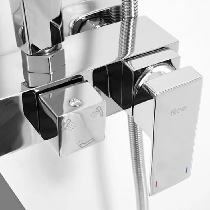 Rea Duschsystem Navaro Duschset, Duscharmatur mit 20 x 20 cm Regendusche und 150 cm Schlauch, Chrom – Bild 3