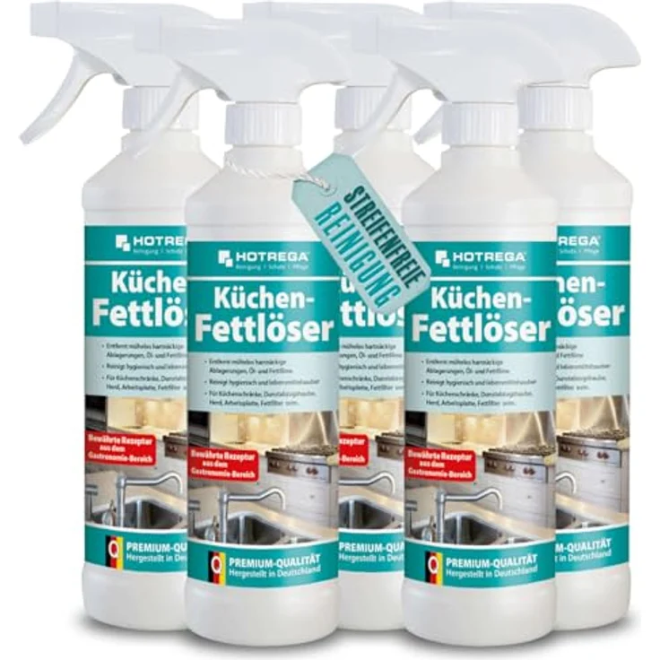 HOTREGA® Küchen Fettlöser, 500ml Hygiene-Reiniger für fettige Ablagerungen, streifenfreie Glanztrocknung – Bild 1