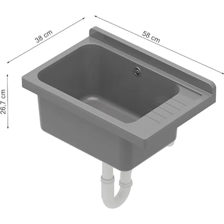 QLS Küchenspüle SELVA, Kunststoff-Spülbecken, 58x38 cm Ausgussbecken - ideal für Garten, Garage und Werkstatt – Bild 9