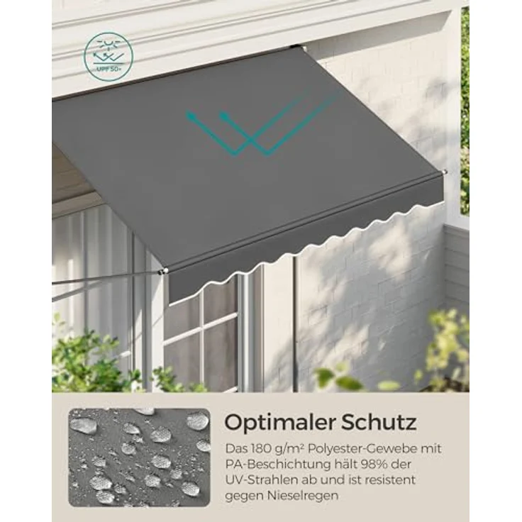 SONGMICS Klemmmarkise, höhenverstellbar, mit Handkurbel, Sonnenschutz, 200 x 120 cm, anthrazit – Bild 3