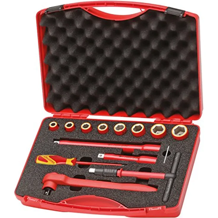 Gedore VDE 1001, Werkzeugkoffer mit 12-teiligem VDE-Werkzeugsatz, robuster PVC-Gehäuse und Schaumstoffeinsatz, 395 x 295 x 106 mm