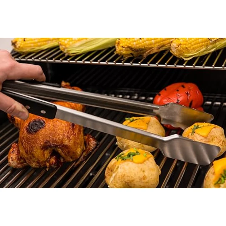 Broil King 64112 Imperial SS Grillzange, Edelstahl mit flacher und geriffelter Klinge, Silber/Schwarz – Bild 3