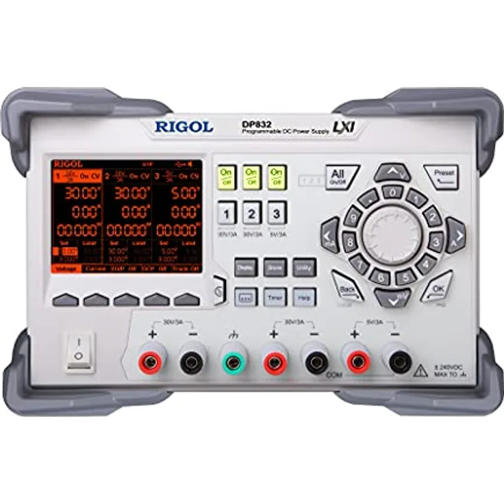RIGOL DP832 DC-Netzteil, 3 Ausgänge, 30V/3A || 30V/3A, 5V/3A, 195 W, geringe Welligkeit und Rauschen: <350uVrms / 2mVpp, schnelle Einschwingzeit: <50 μs, Displayauflösung: 10mV/10mA,3 Jahre Garantie