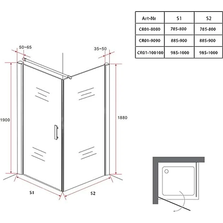 Aloni Duschkabine Eckdusche Schwingtür 6mm Klarglas 90x90x190cm - Preisvergleich – Bild 4
