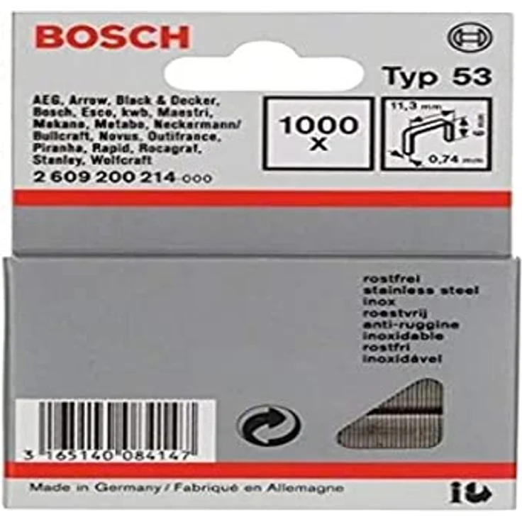 Bosch Accessories Feindrahtklammern Typ 53, 1000 Stück, 6mm x 11.4mm für präzises Tackerarbeiten mit dünnen Materialien – Bild 1