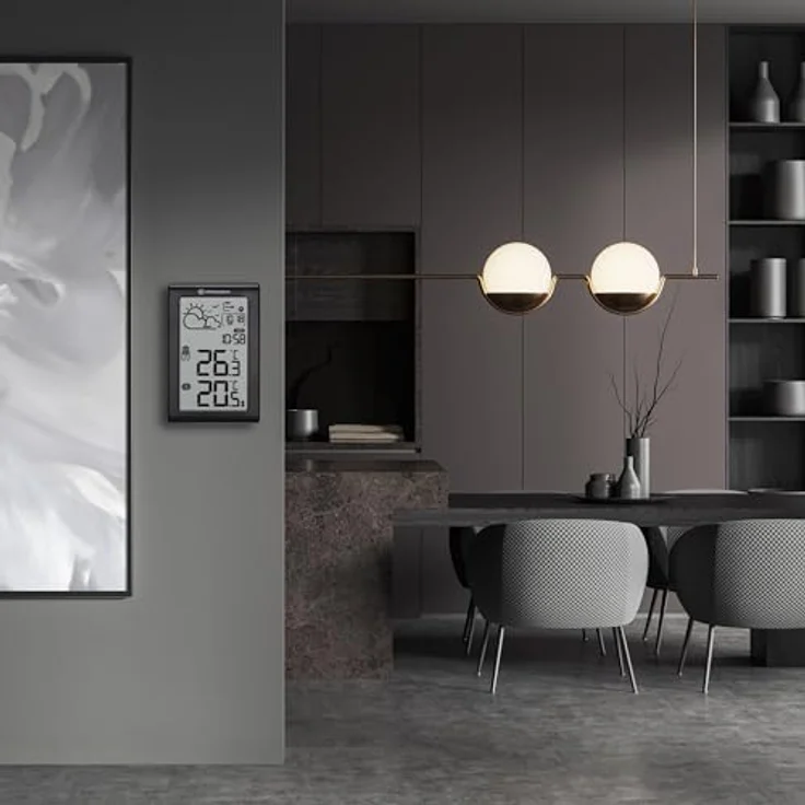 Bresser Wetterstation Funk Meteo Temp W, Wettervorhersage, Frostwarnung, DCF-Funkuhr, großes Display, digital, Schwarz – Bild 3