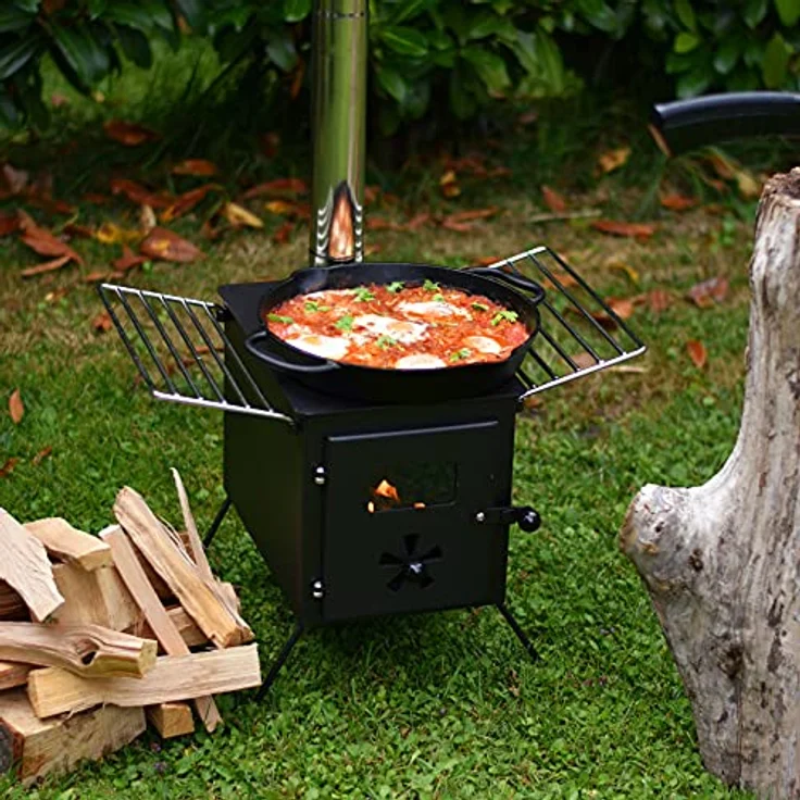 CampFeuer Zeltofen, 54 x 40 x 259,5 cm, vielseitige Zeltheizung und Kochstelle für Outdoor, inkl. Funkenschutzrohr und integrierten Zuluftregler – Bild 2