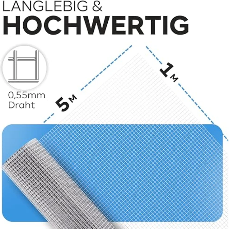 KrapTrap Volierendraht Gitter, feuerverzinkt, 6x6 mm, 5m x 1m, Wühlmausgitter für Hochbeete und Nagerkäfige – Bild 2