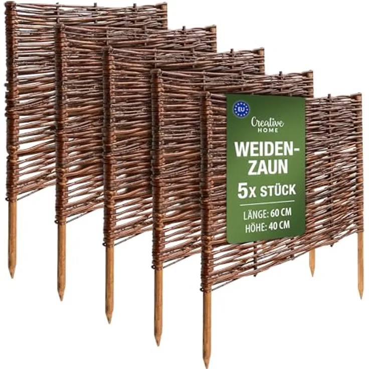 Creative Home Beeteinfassung Weide Weidenzaun 5er Set, 60 x 40 cm, stabil und robust