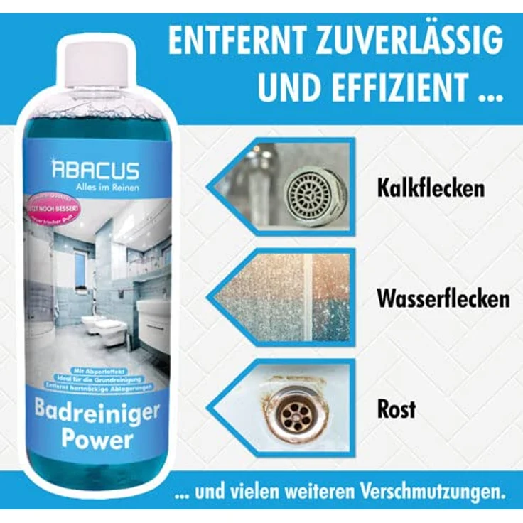 Badreiniger Konzentrat, Sanitärreiniger Konzentrat, Reiniger Bad, Reinigungsmittel Dusche, Reiniger-Konzentrat Badezimmer - ABACUS Badreiniger Power Konzentrat 2x 500 ml (7719.2) – Bild 4