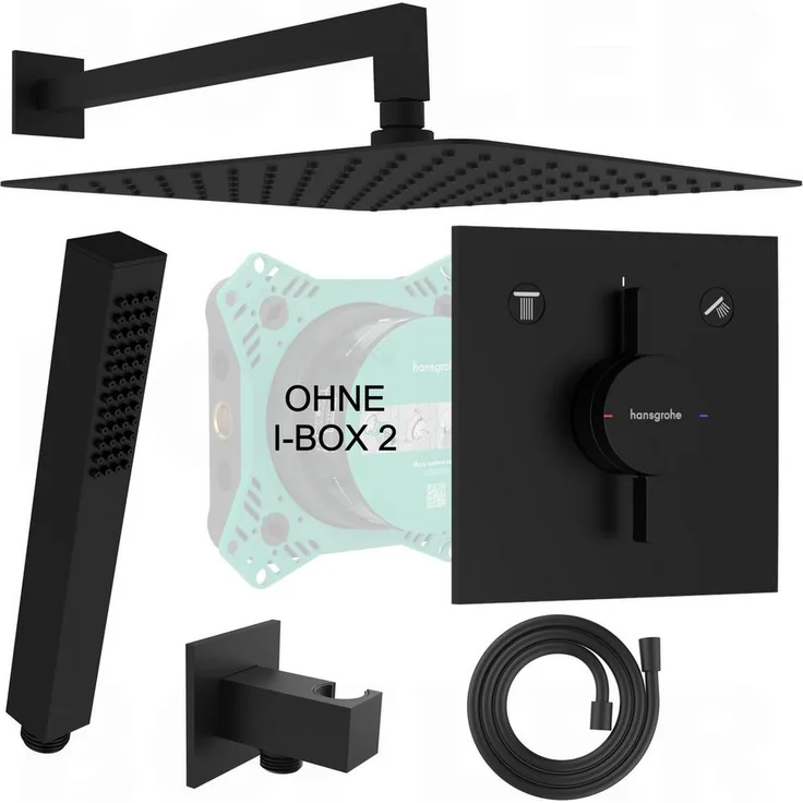Hansgrohe DuoTurn E Unterputz Duscharmatur, Umsteller für 2 Verbraucher, matt schwarz, inklusive Bofler Duschset mit 30cm Regendusche
