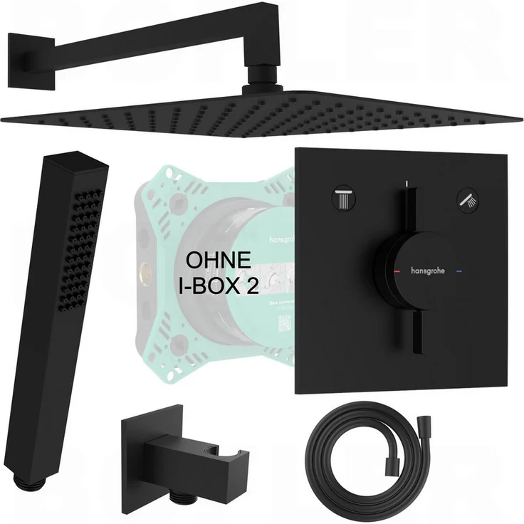 Hansgrohe DuoTurn E Unterputz Duscharmatur, Umsteller für 2 Verbraucher, matt schwarz, inklusive Bofler Duschset mit 30cm Regendusche