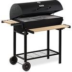 BBQ-Toro Holzkohle Grillwagen mit Deckel | Ø 80 x (L) 42 cm | Premium Holzkohlegrillwagen fahrbar, inkl. Thermometer, Warmhalterost, Holz Ablagen | Smoker, Holzkohlegrill, Barbecue Grill (BBQ13)