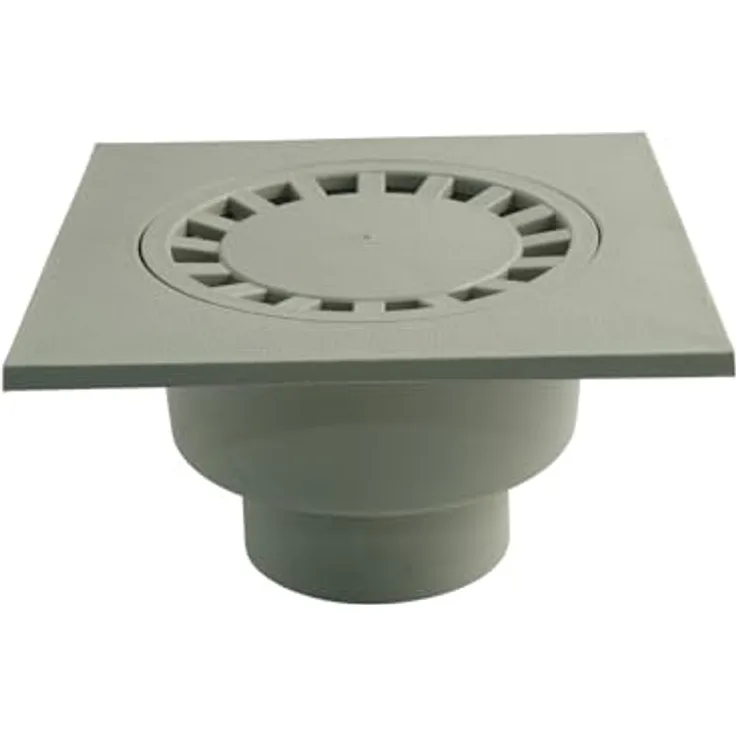 Marley Bodenablauf 247 x 247 mm, Gartenentwässerung mit DN 110 Rohranschluss, senkrechtem Anschluss und Geruchsverschluss, Einbautiefe 125 mm, Belastung bis 1,5t
