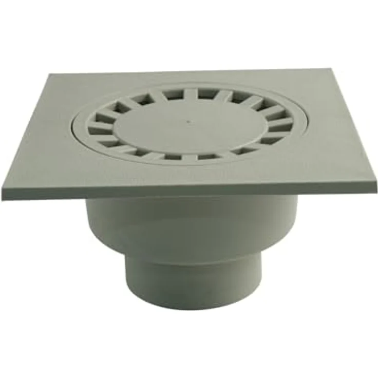 Marley Bodenablauf 247 x 247 mm, Gartenentwässerung mit DN 110 Rohranschluss, senkrechtem Anschluss und Geruchsverschluss, Einbautiefe 125 mm, Belastung bis 1,5t – Bild 1