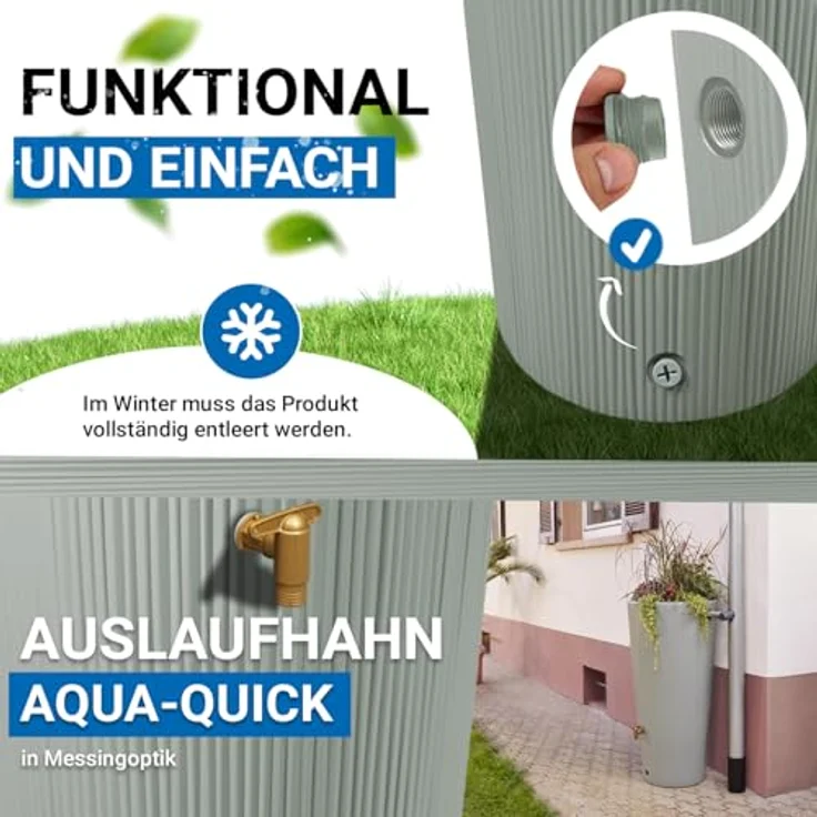 4rain Regentonne 4rain Regenspeicher Vaso 2 in 1 Decor 220 L agave, Stylisch gestalteter Regenspeicher mit Pflanzschale und 220 Liter Speichervolumen, in grüngrauer Farbe – Bild 5