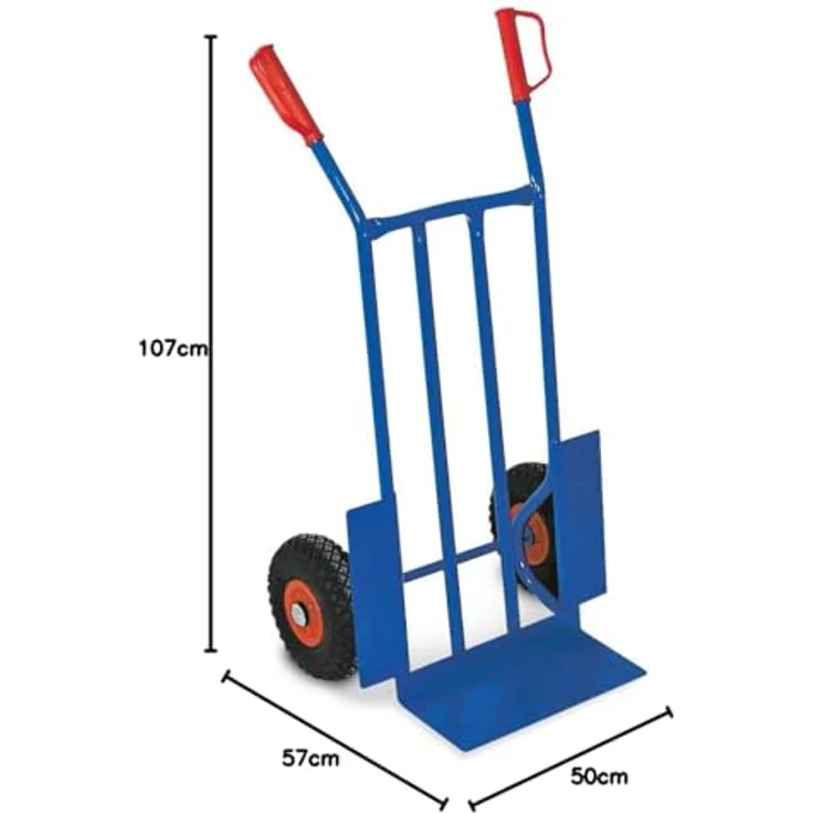 BRB-Lagertechnik Sackkarre Robuste Werkstatt-Sackkarre mit Sicherheitsgriffen und Radschutz, Stahl, pannensichere Reifen, Ø 260 x 80 mm – Bild 4