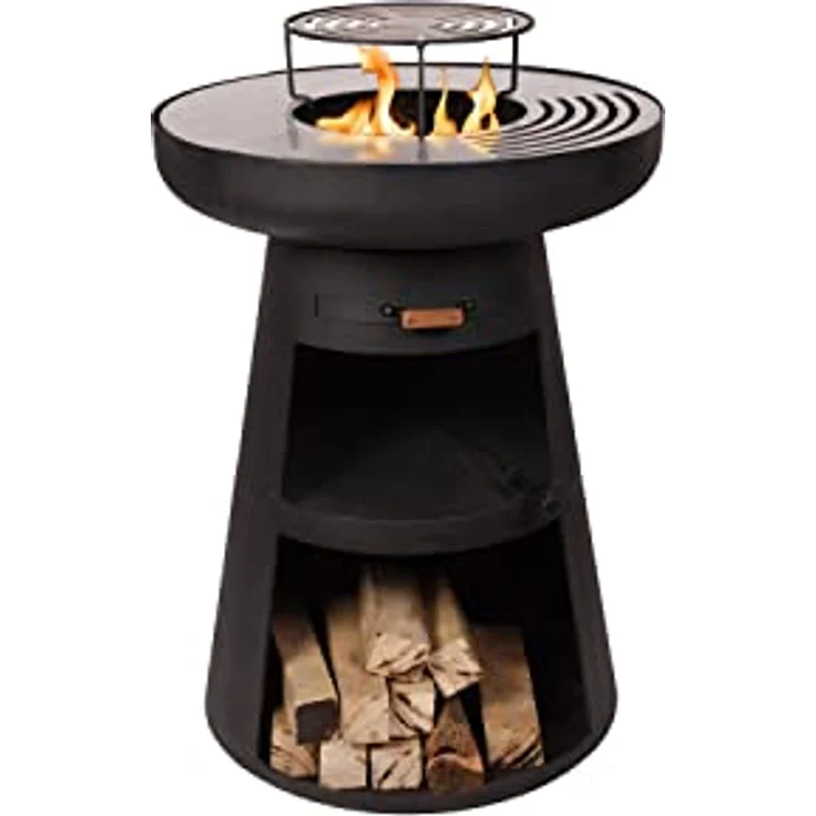 Purline Efp55R Holzkohlegrill mit runder Stahlplatte und Rost, 60cm Durchmesser, Cortenstahl, inkl. Schutzhülle, schwarz – Bild 4