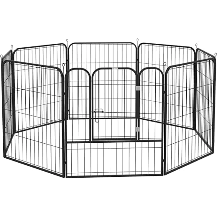 PawHut Welpenauslauf Freigehege Laufstall für Haustier Laufgitter Laufstall Hundegehege individuell gestaltbare Form mit Tür Metall 79 x 79 cm Schwarz – Bild 1