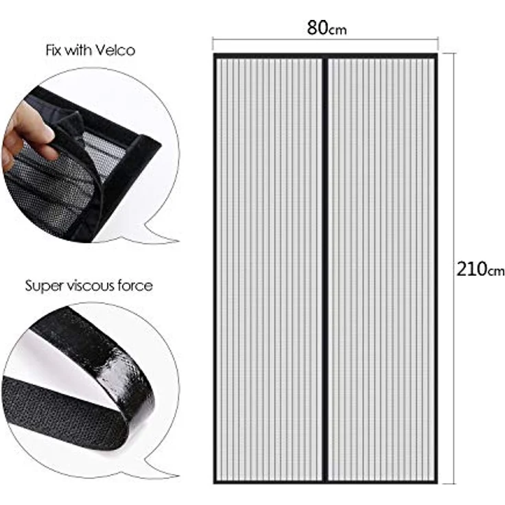 MYCARBON Fliegengitter Balkontür, Magnet Insektenschutz mit starker Magnetkraft, 80x210cm, ohne Bohren, schwarz – Bild 5