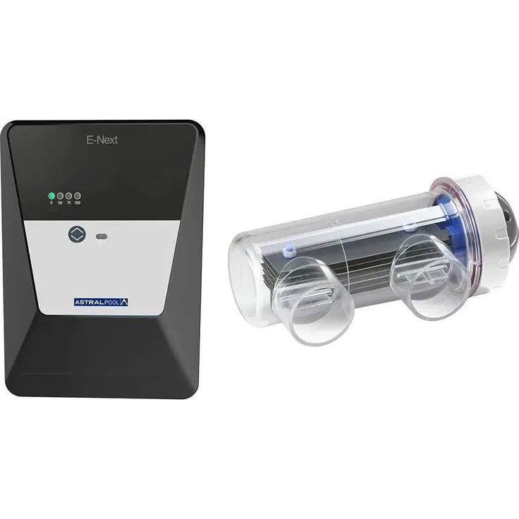 Astral Pool E-Next 12, Salzelektrolysesystem für Pools bis 50 m³, 12 g/h, Schwarz, Grau, LED-beleuchtet