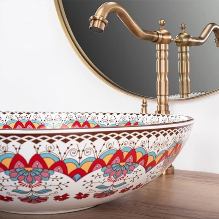 wohnwerk.idee Aufsatzwaschbecken Waschbecken Bunt Rot Blau Vintage Mexikanisch Ornamente Arte – Bild 6
