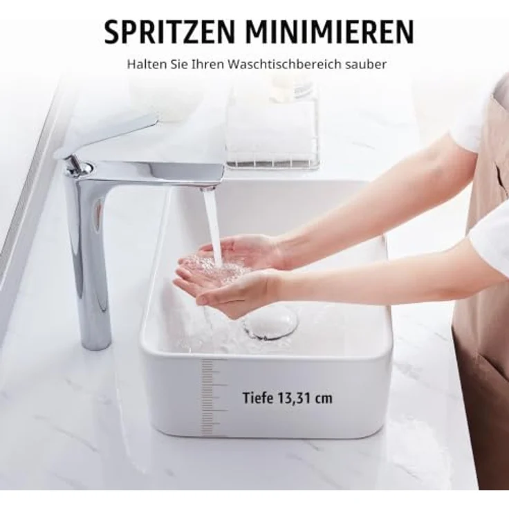 VEVOR Rechteckiges Aufsatzwaschbecken, 406 x 305 x 133 mm, Keramikwaschbecken in modernem Design, helles Weiß, geeignet für Badezimmer, Toiletten, Hotels und Restaurants – Bild 4