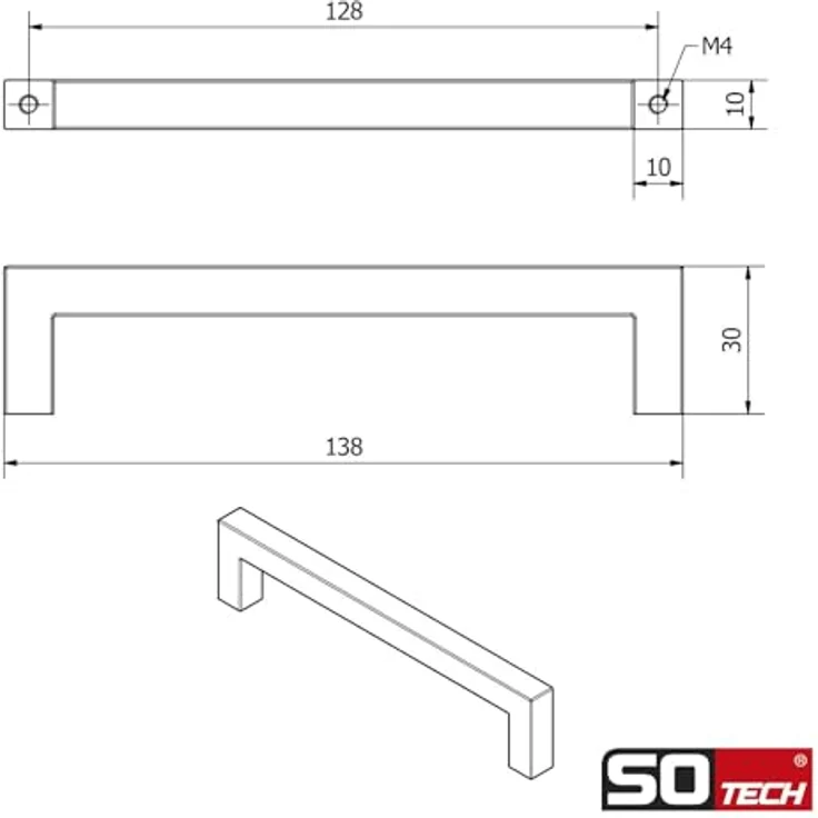 SOTECH SquareLine Titan, Möbelgriff in Titanoptik, 128 mm Bohrlochabstand, robustes Metall – Bild 3
