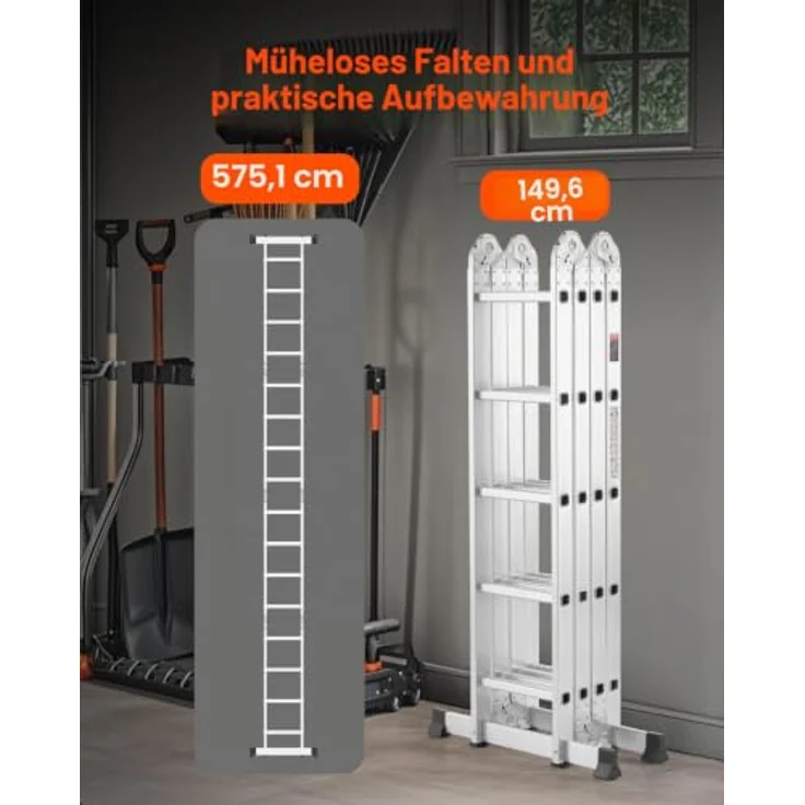 VEVOR 7-in-1 Mehrzweckleiter, Multifunktionsleiter, 5-Stufen-Teleskopleiter, verstellbare Hochleistungsleiter mit 150 kg Tragkraft für den Außenbereich, 5750 mm – Bild 5