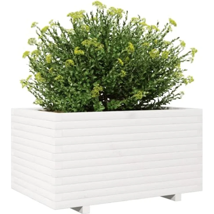 vidaXL Pflanzkübel, Blumenkasten für Garten Balkon Terrasse, Hochbeet für Gemüse Blumen Pflanzen, Weiß Massivholz Kiefer – Bild 4