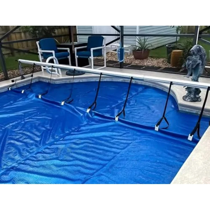 COIL Pool-Abdeckplane, Fahrbares Aufrollsystem für Solarfolie, Edelstahl-Basis & Aluminiumrohr mit 8 Befestigungsbändern – Bild 8