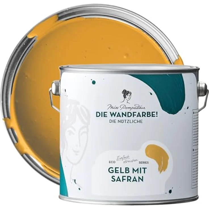 MissPompadour Wandfarbe Gelb mit Safran, abwaschbare Wandfarbe mit hoher Deckkraft, scheuerbeständig, 2,5 L, wasserbasiert – Bild 1