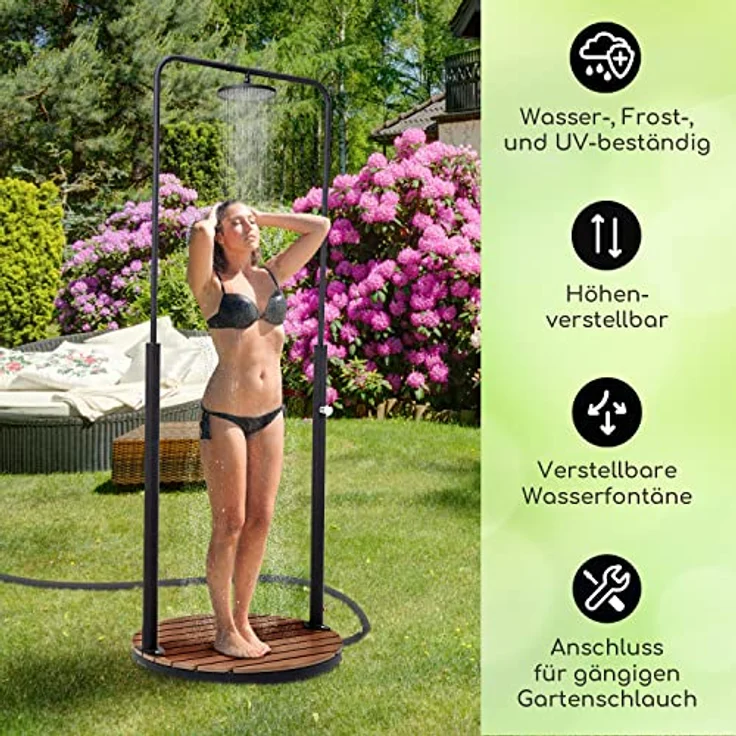 blumfeldt Gartendusche Sumatra Falls Round, Bodendusche für Außen mit rutschfester WPC-Bodenplatte, ohne Stromanschluss, 225 cm Höhe – Bild 2
