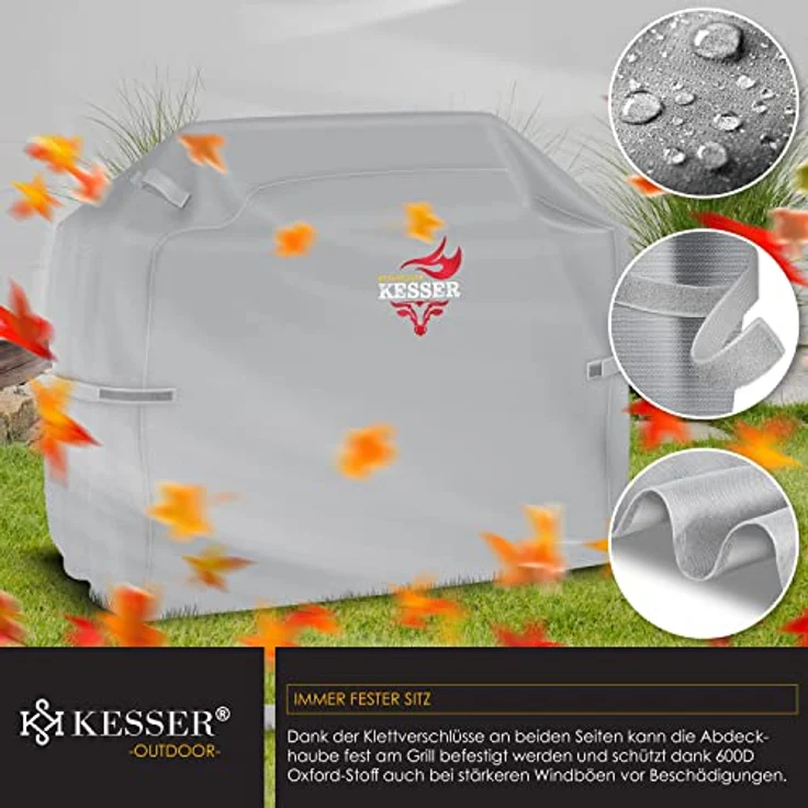 KESSER Premium BBQ Grillabdeckung Gasgrill Grillhaube Abdeckung Wetterfest - für Weber, Brinkmann, Char Broil Grill Abdeckhaube Schutzhülle 600D Oxford- Gewebe Reißfest Grau, 147 x 61 x 122 cm (BxTxH) – Bild 5