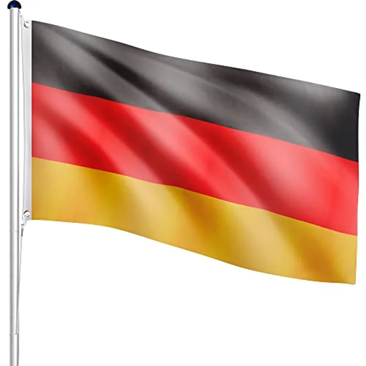 FLAGMASTER Teleskop Fahnenmast Aluminium 6,50m, 5-Fach höhenverstellbar, 30 Verschiedene Fahnen zur Wahl, Komplettset mit Bodenhülse in Silber